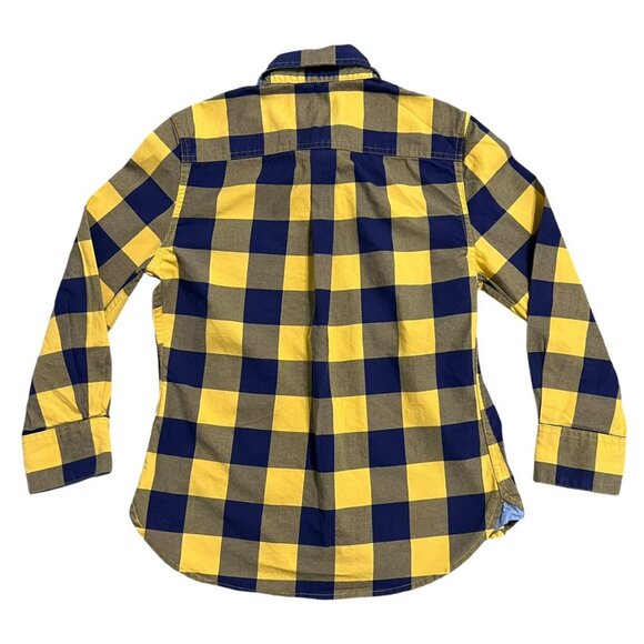 Mini Boden 3-4Y Navy & Yellow Plaid Button Down Shirt - Picture 3 of 4